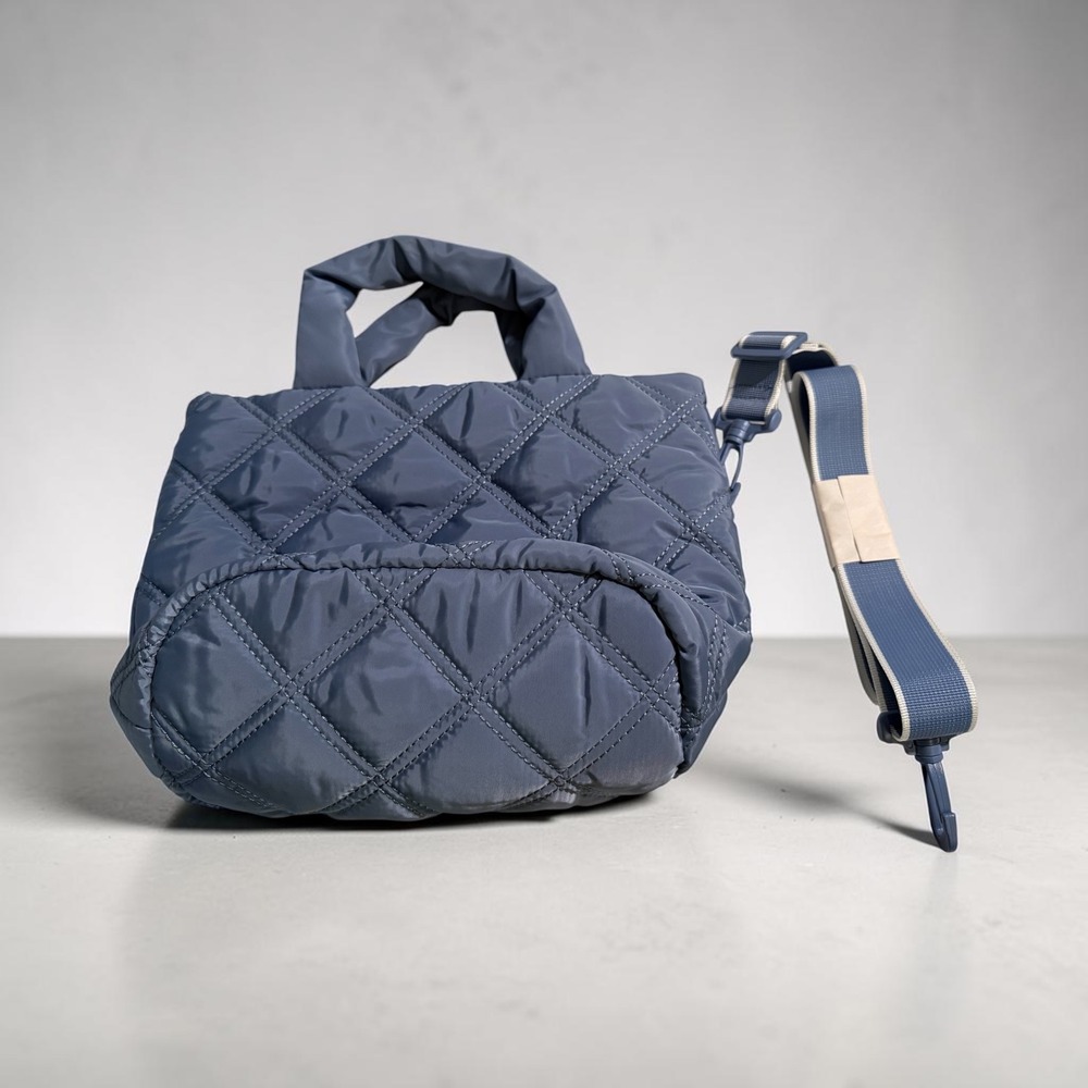 Quilted Puffer Mini Tote Crossbody Bag Dusty Blue Diamond Stitch Zip Top NWOT